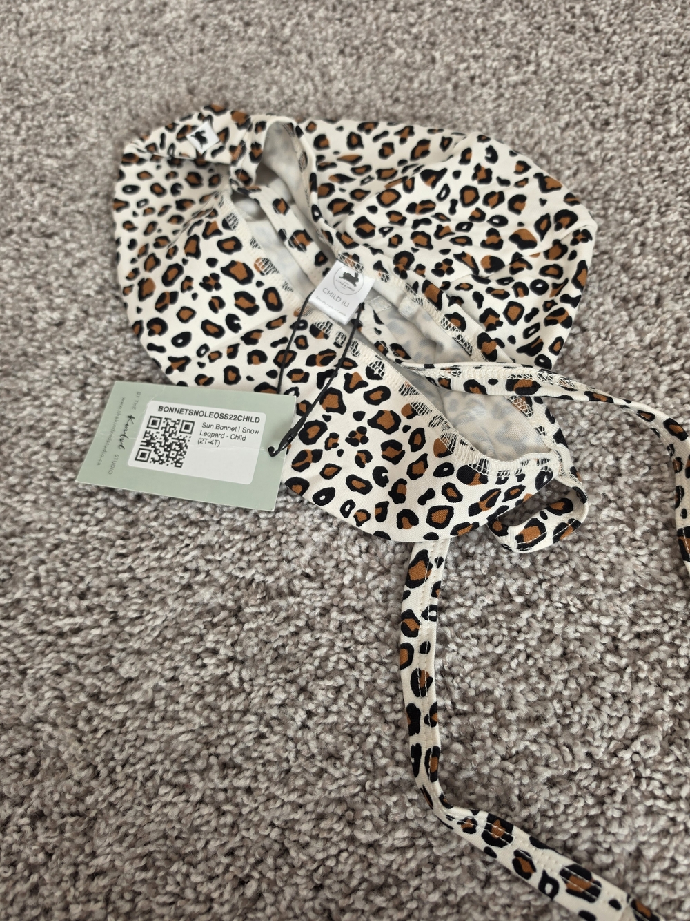 Leopard Print Kids Bonnet - White and Brown Little And Lively Size Large